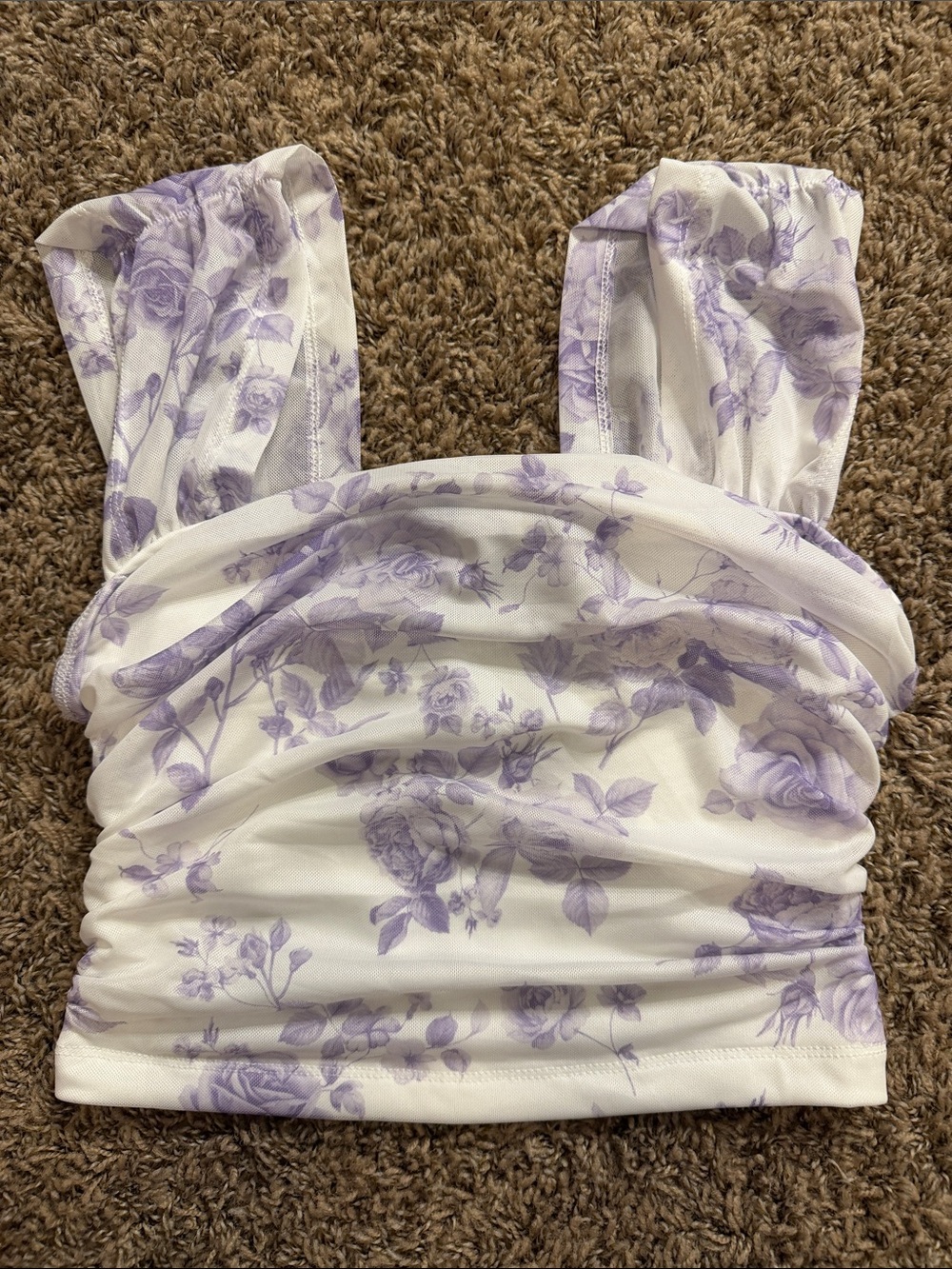 Source Unknown White Crop Top with Lavender Floral Print